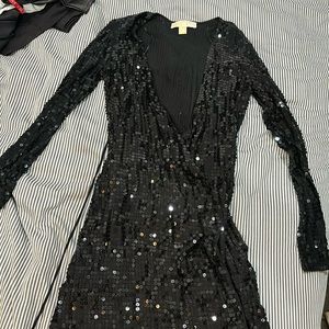 Michael Kors black sequin wrap dress short length size xxs